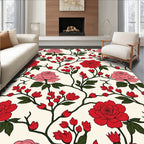 Classic Red Pink Rose Floral Design Rug