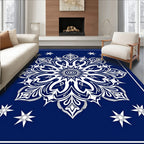 Intricate White Starburst Mandala Design Rug