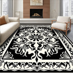 Black and Cream Ornamental Medallion Design Rug
