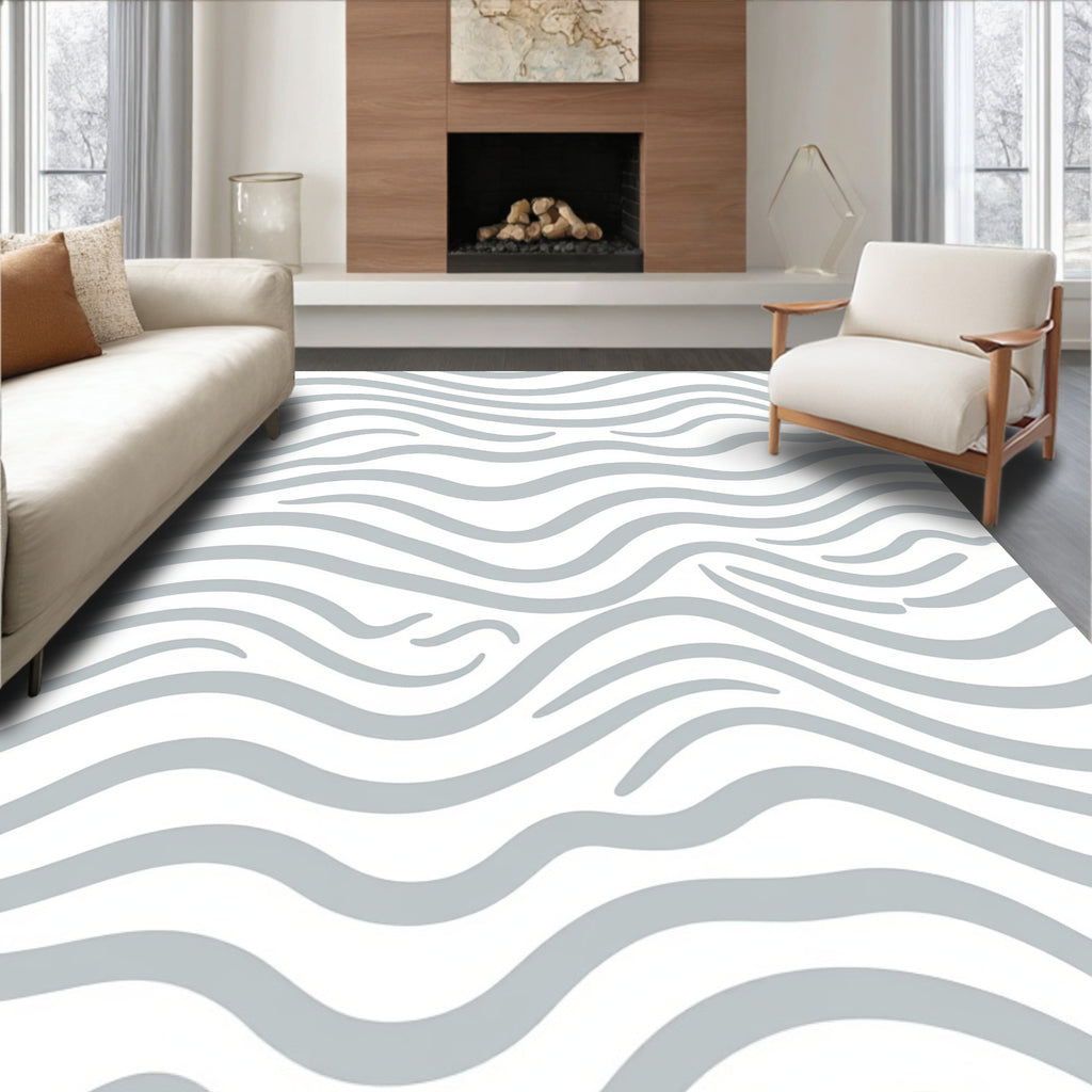 Abstract Grey Stripe Pattern Rug