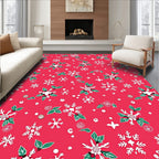Red Festive Snowflake Floral Pattern Rug