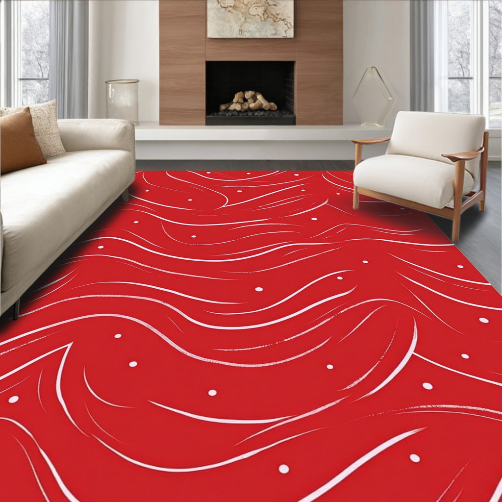 Abstract Swirls Dots Red Design Rug