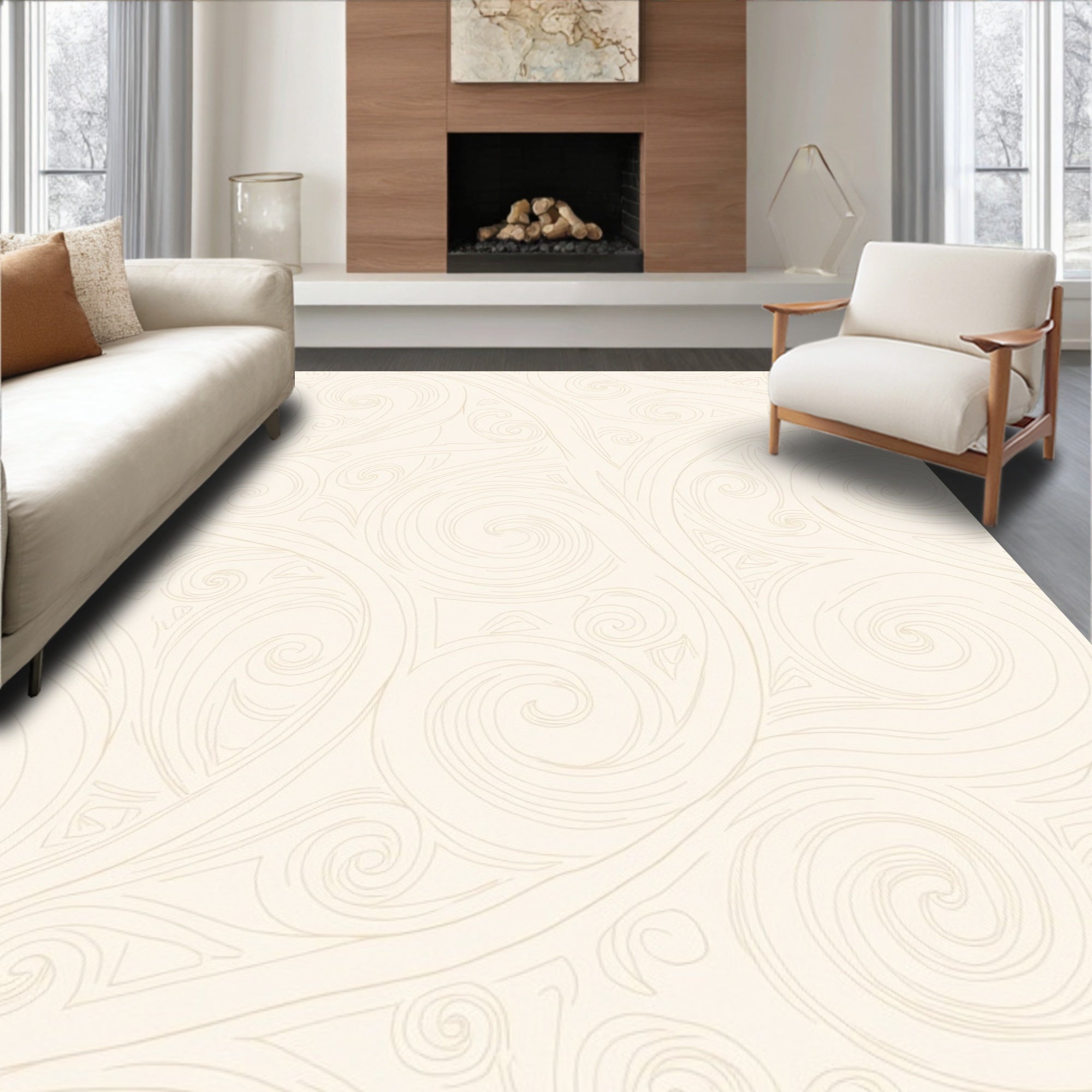 Classic Swirl Cream Pattern Rug