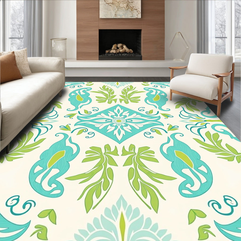 Eclectic Teal Green Floral Pattern Rug