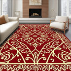 Elegant Red Cream Floral Medallion Rug