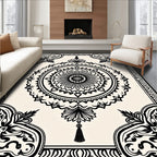 Ornate Black Cream Floral Medallion Rug