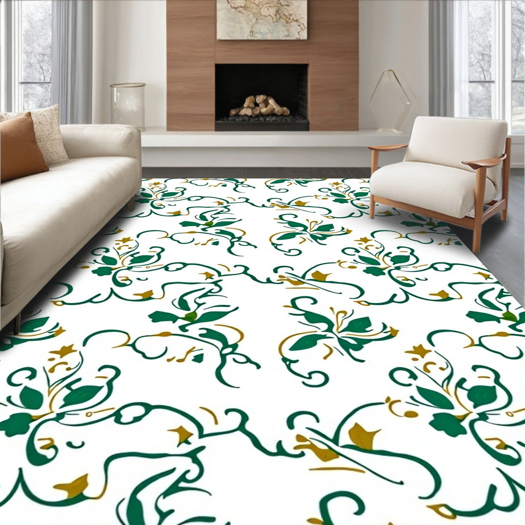 Emerald Green Floral Swirl Pattern Rug