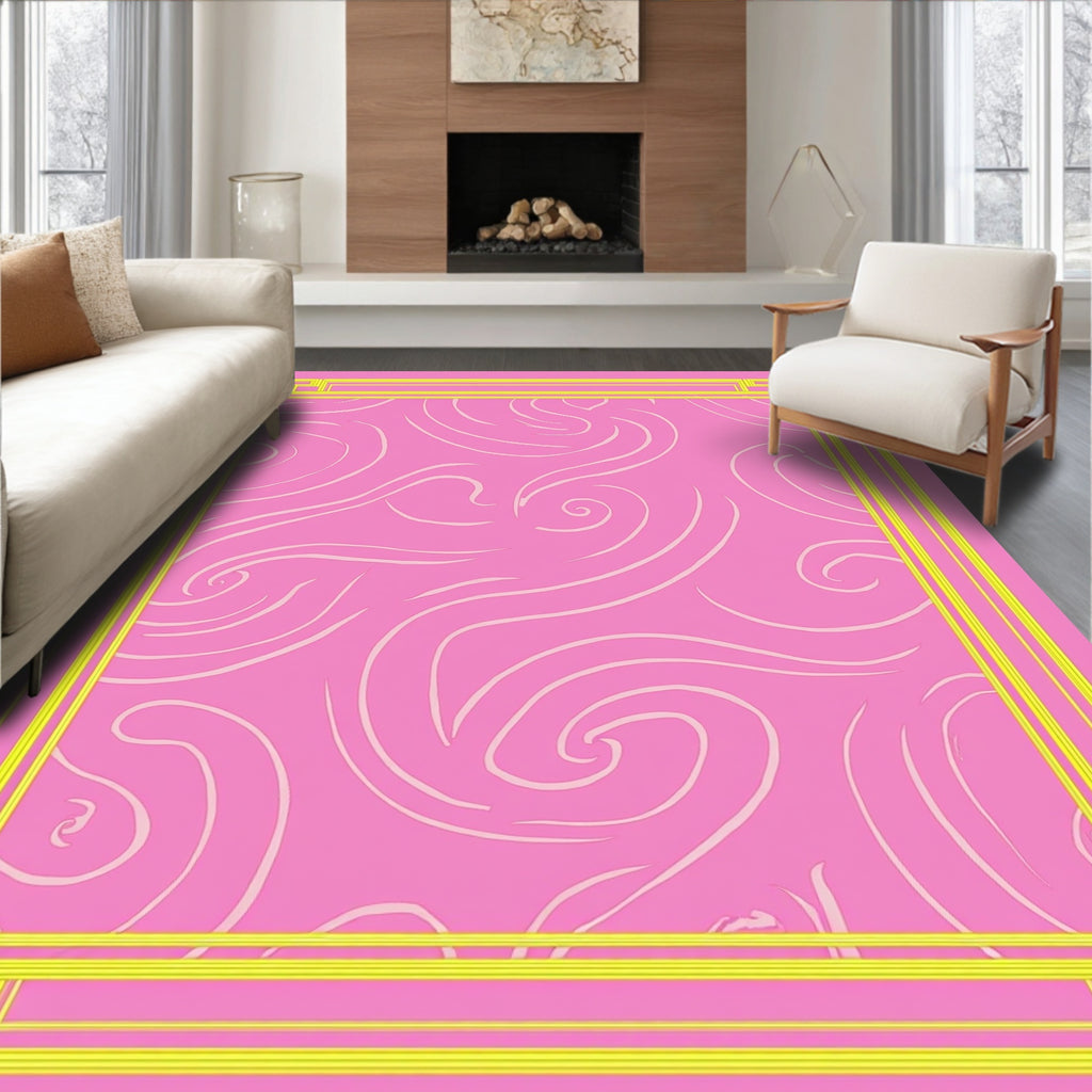 Pink Swirls Geometric Trim Rug