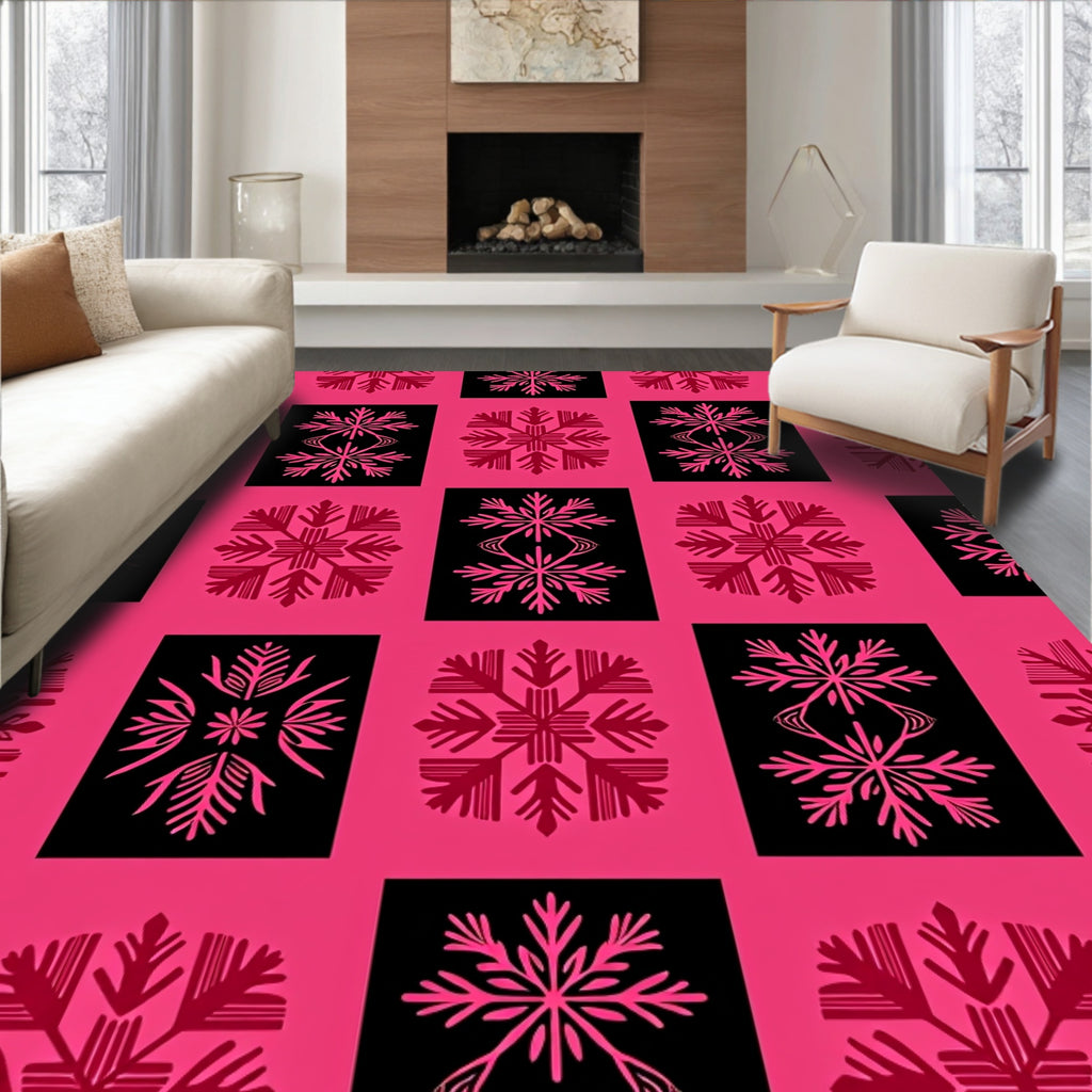 Red Snowflake Geometric Pattern Rug