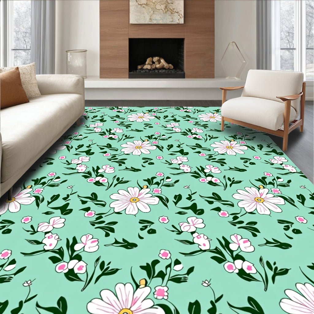 Daisies Berries Floral Pattern Design Rug