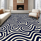 Navy Cream Swirling Waves Rug
