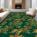 Green Red Gold Floral Vine Pattern Rug