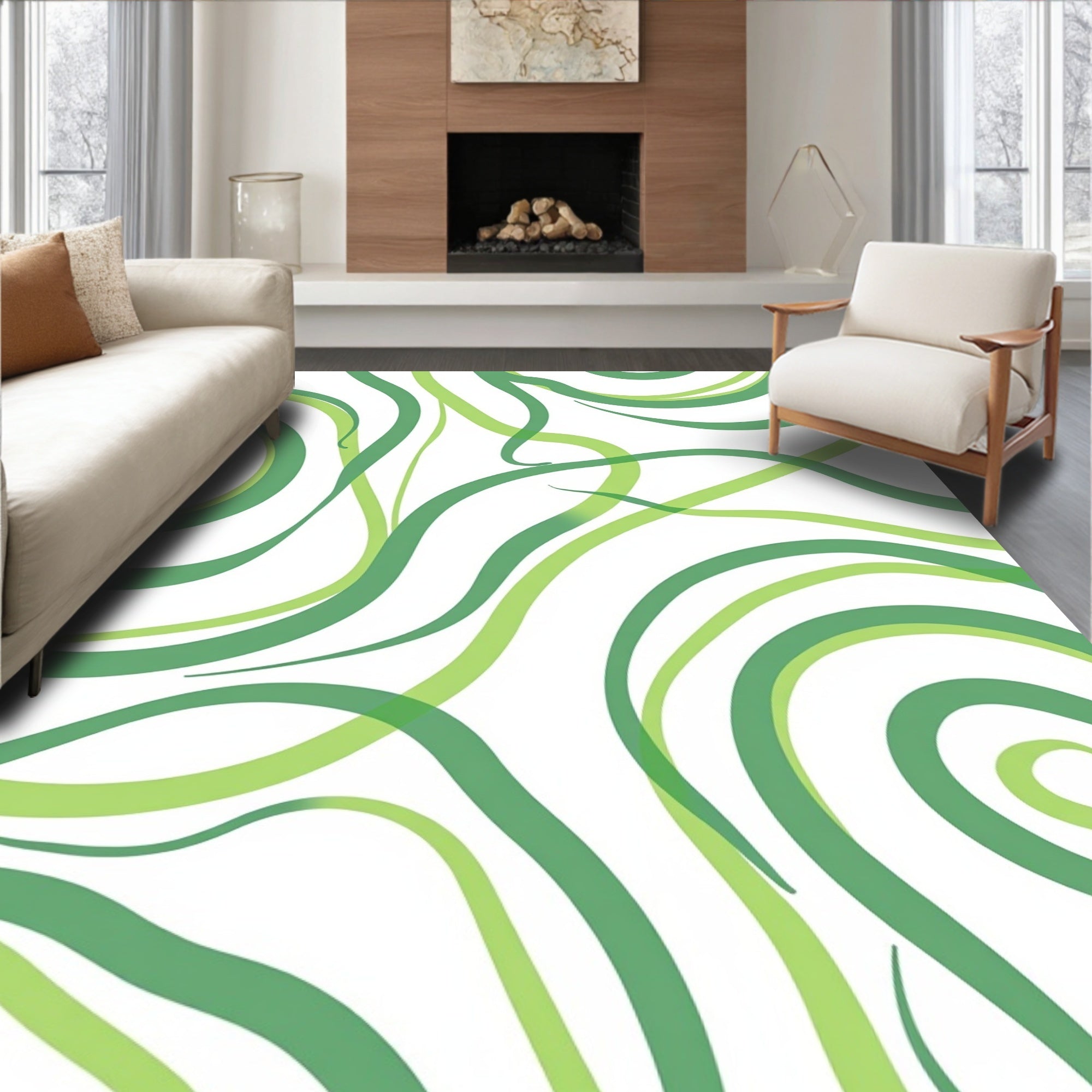 Flowing Green Swirls Pattern Rug