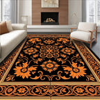 Orange Black Floral Medallion Scroll Rug