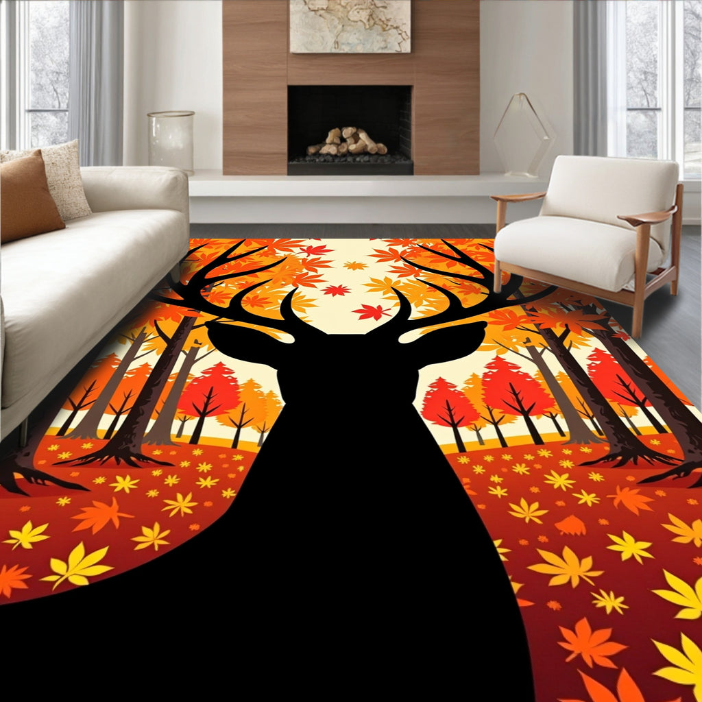 Deer Autumn Forest Scene Rug