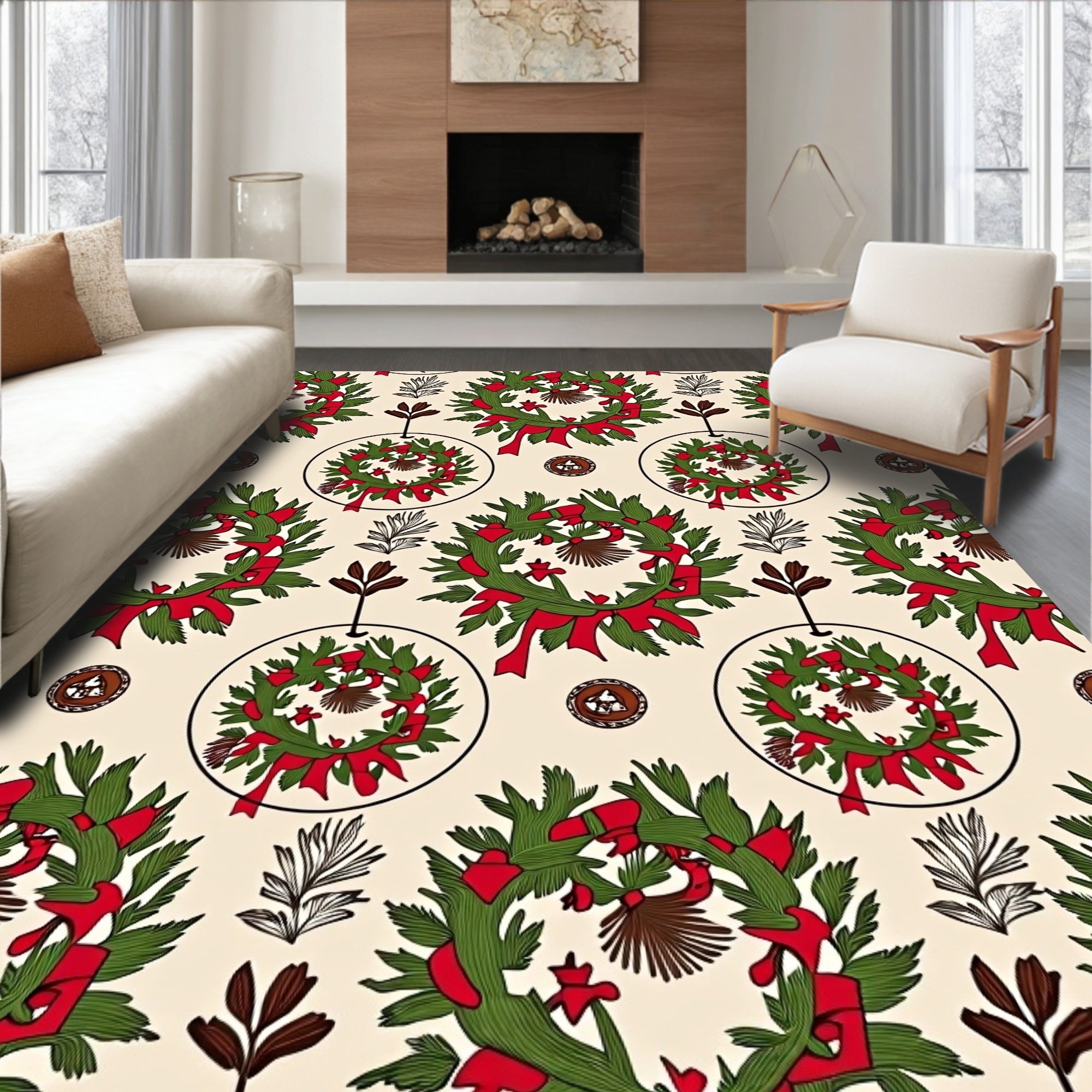 Festive Wreath Patterned Design Rug