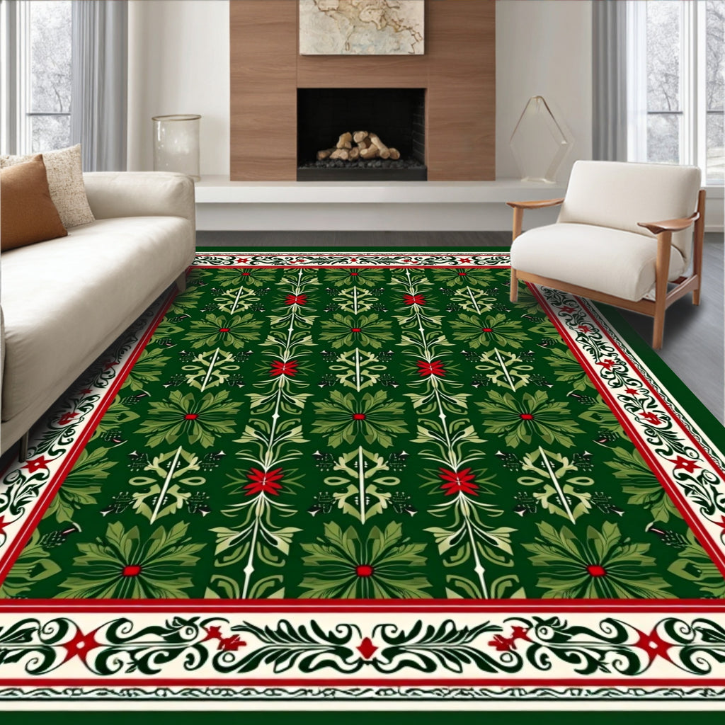 Green Floral Scrollwork Inspired Design Rug