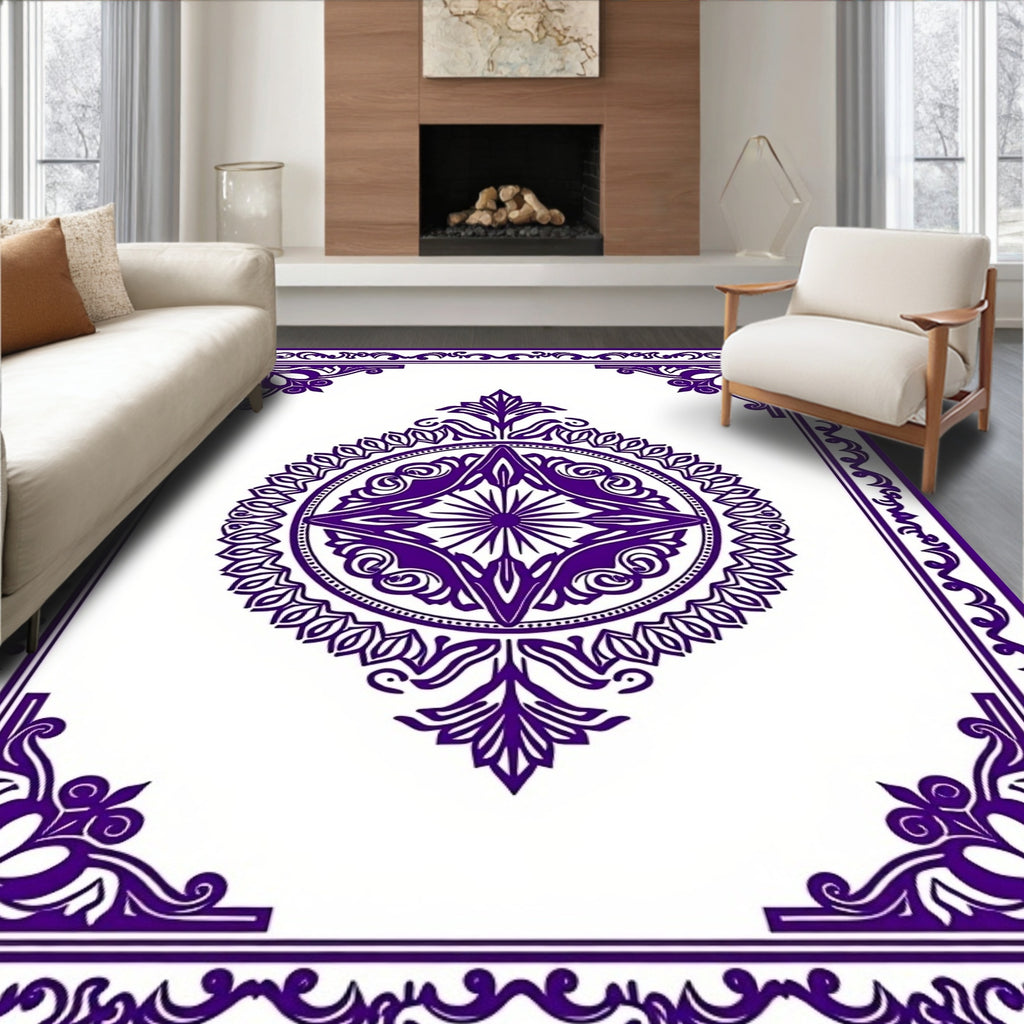 Purple Mandala With Floral Border Rug