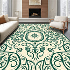 Ornate Emerald Swirl Floral Design Rug