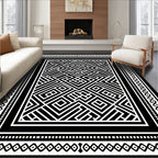 Black White Geometric Maze Inlay Rug