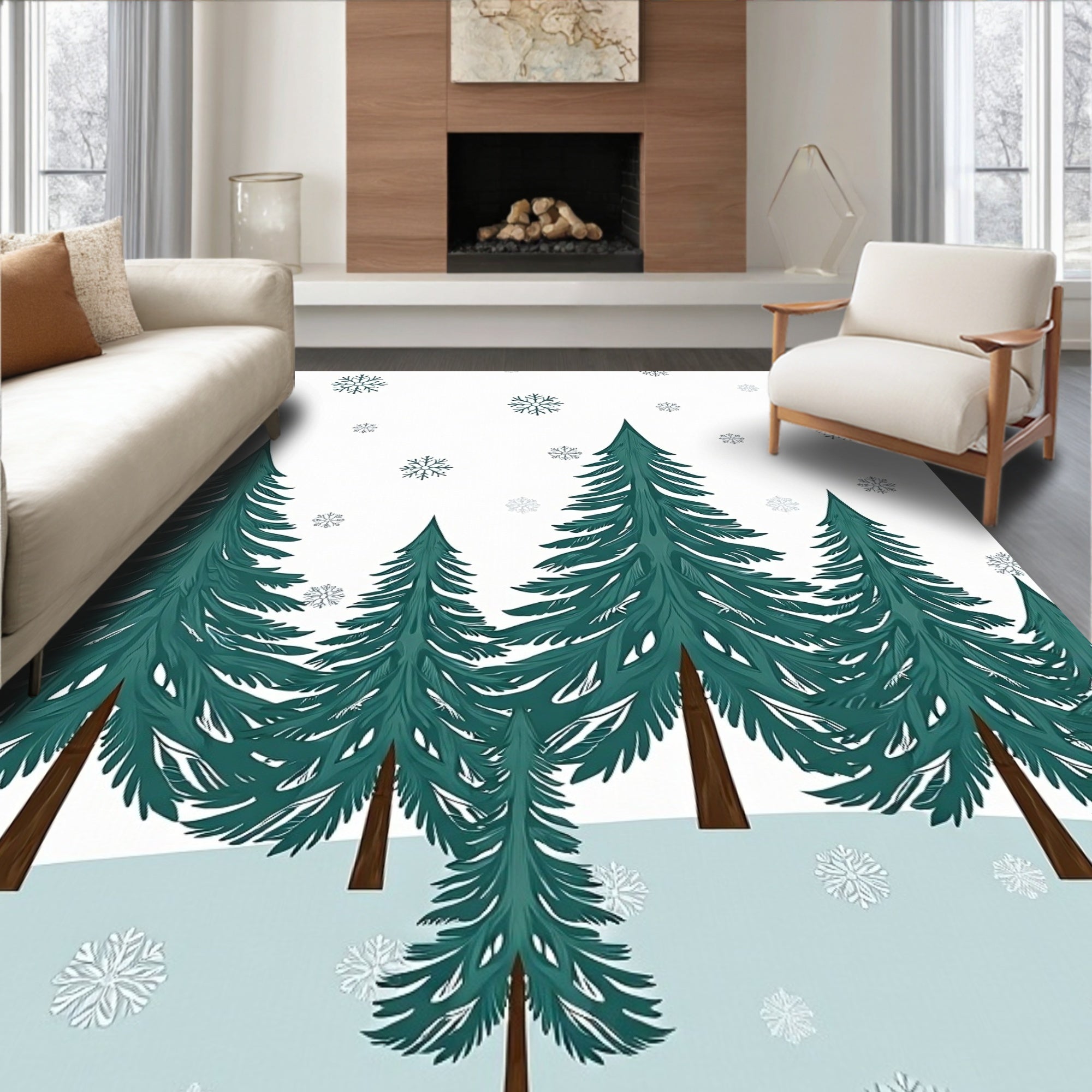 Winter Forest Snowflake Pattern Rug