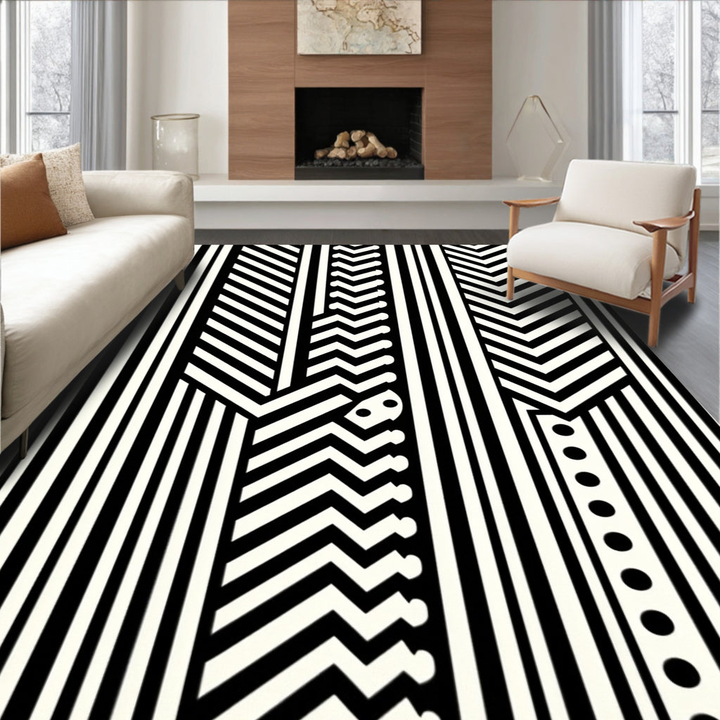 Bold Geometric Black White Stripes Rug