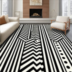 Bold Geometric Black White Stripes Rug