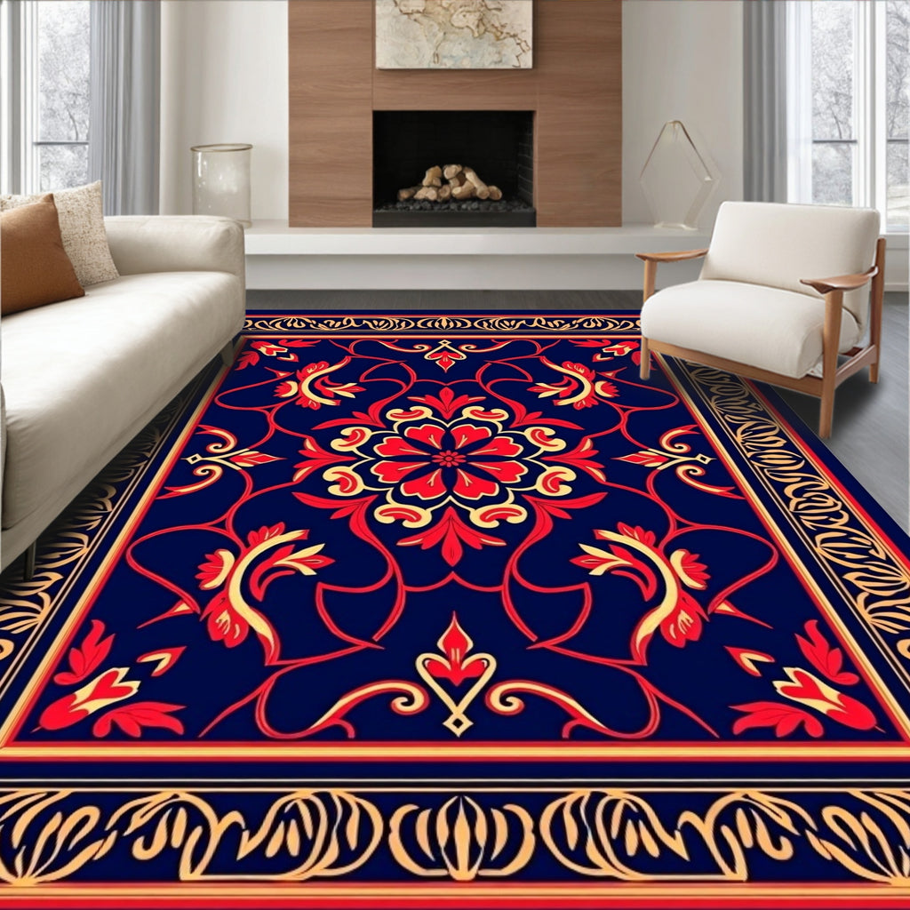 Red Floral Bordered Pattern Rug