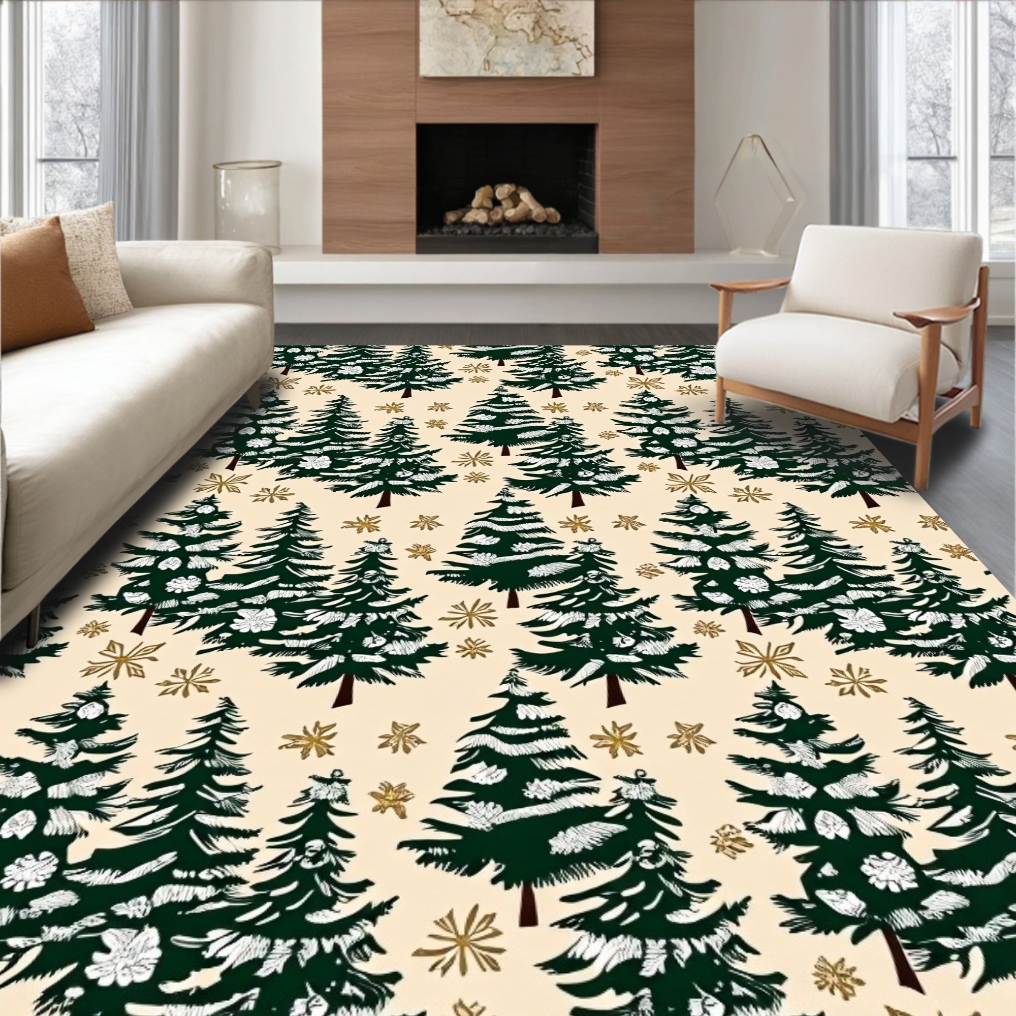 Vintage Pine Frosted Trees Pattern Rug