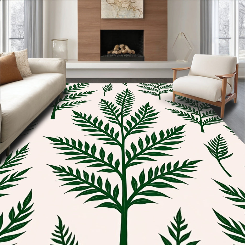 Dark Green Fern Leaf Pattern Rug