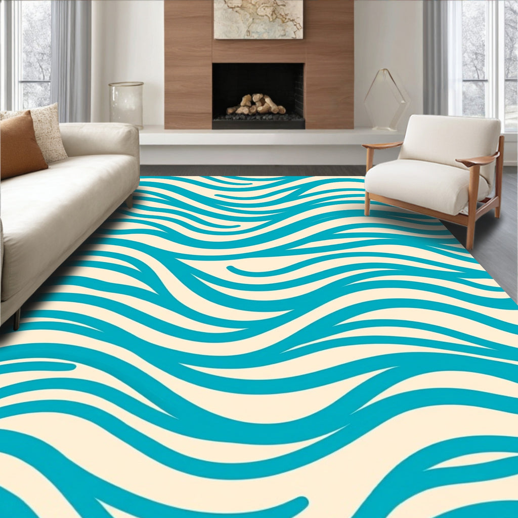 Teal Wave Pattern Design Rug