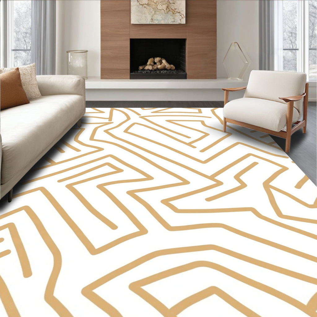 Abstract Interlocking Beige Pattern Rug