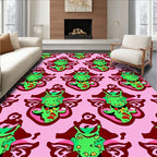 Abstract Figural Pattern Pink Background Rug