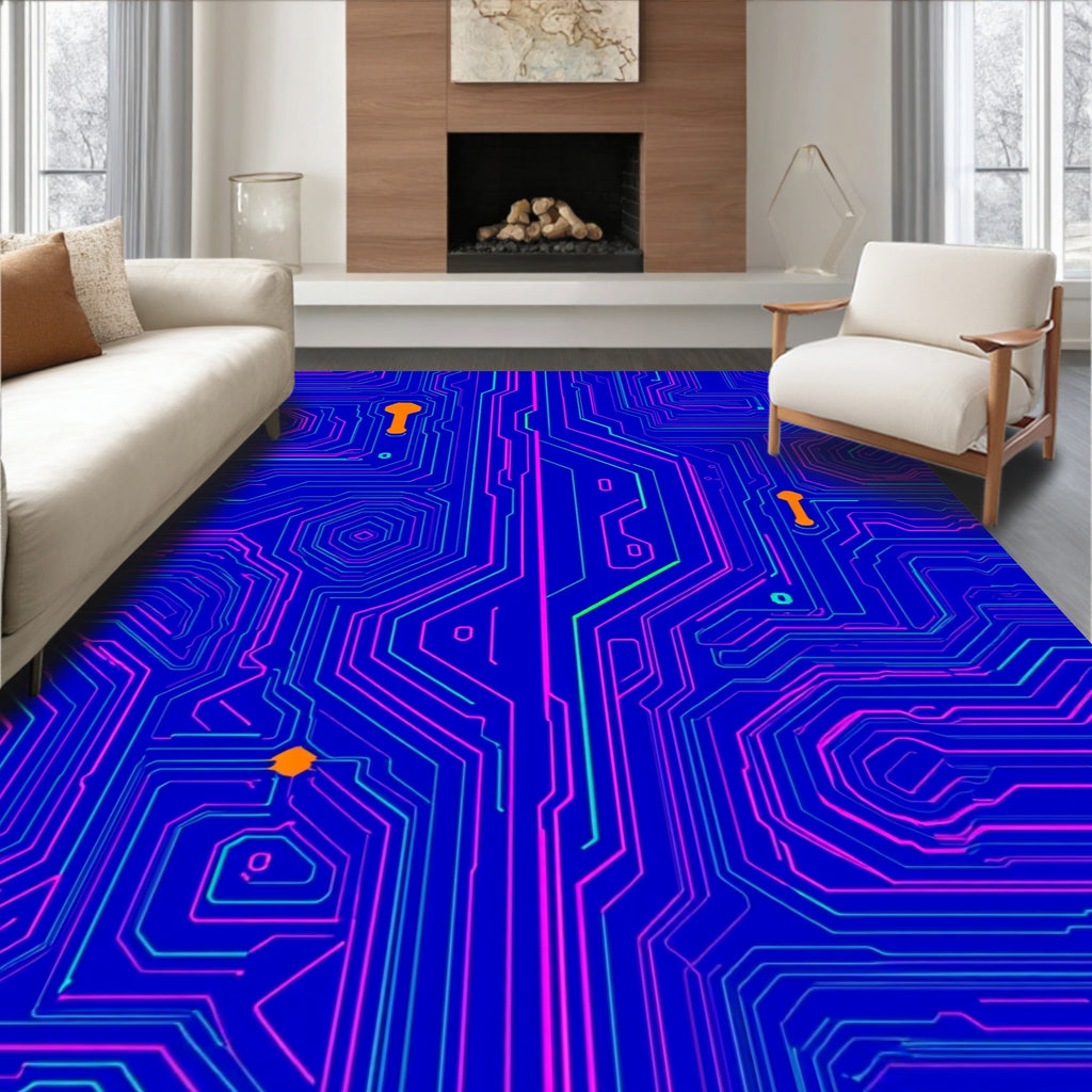 Abstract Circuit Board Patterned Rug