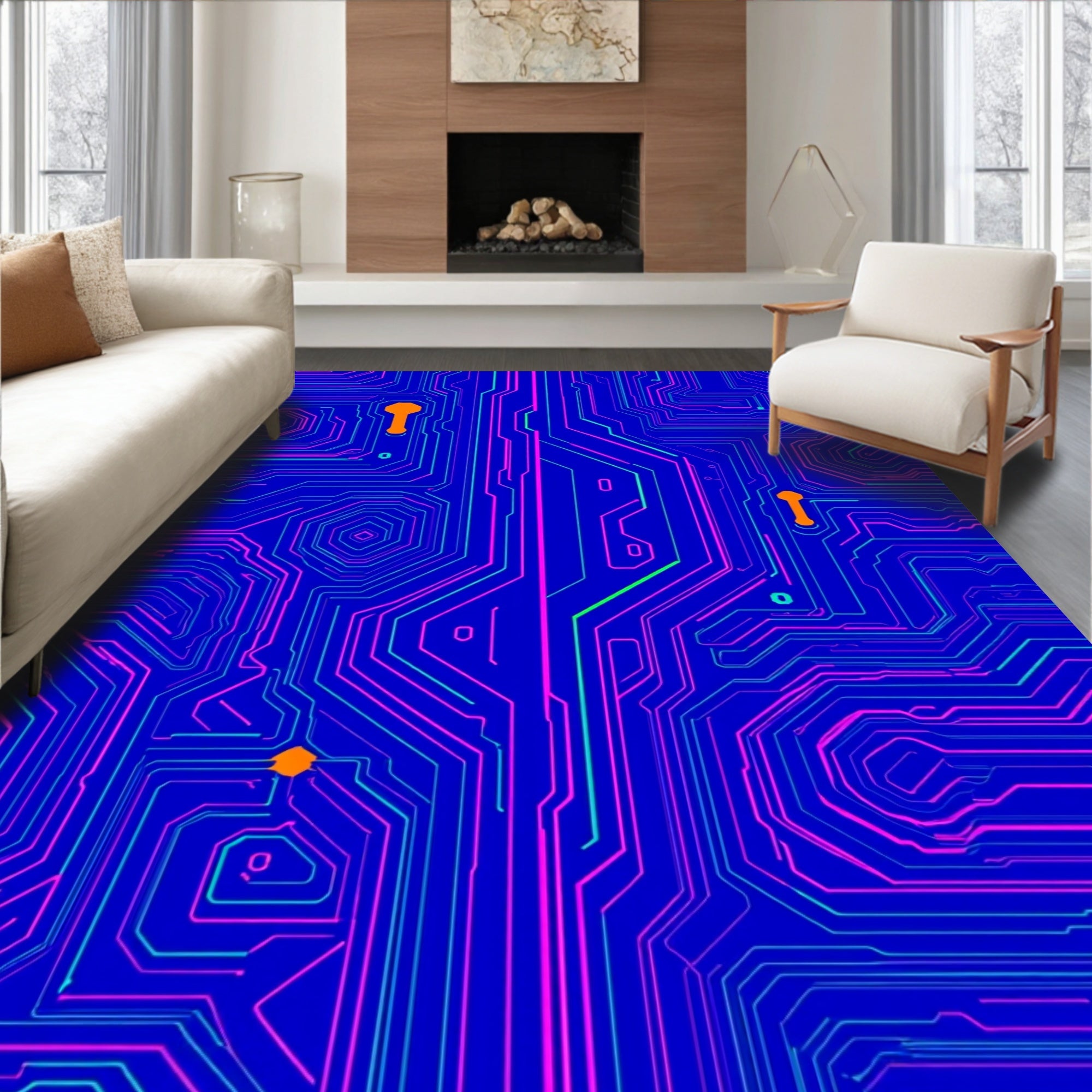 Abstract Circuit Board Patterned Rug