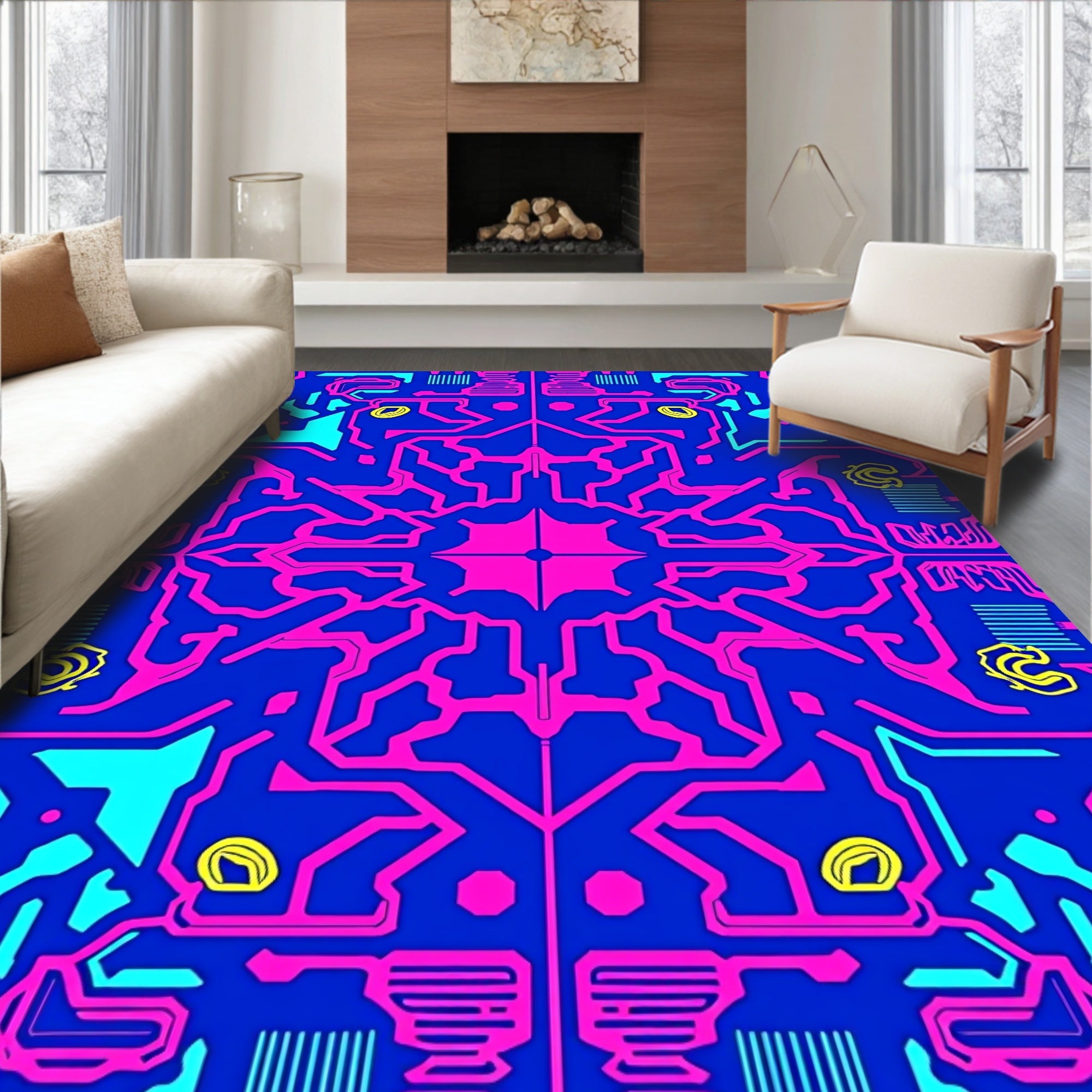 Futuristic Circuit Board Abstract Design Rug