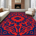 Red Blue Floral Symmetry Design Rug