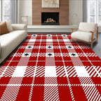 Red Plaid Star Pattern Rug