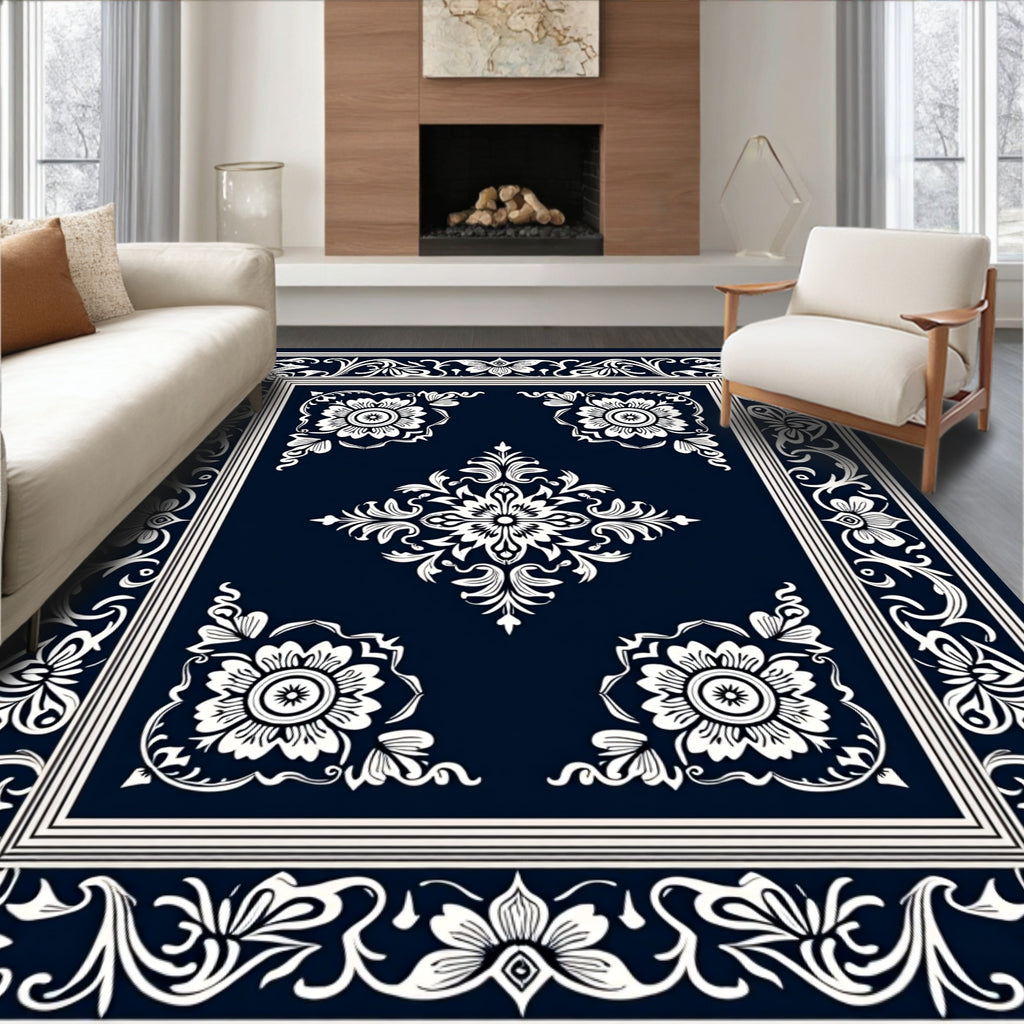 Classic Floral Scroll Border Design Rug