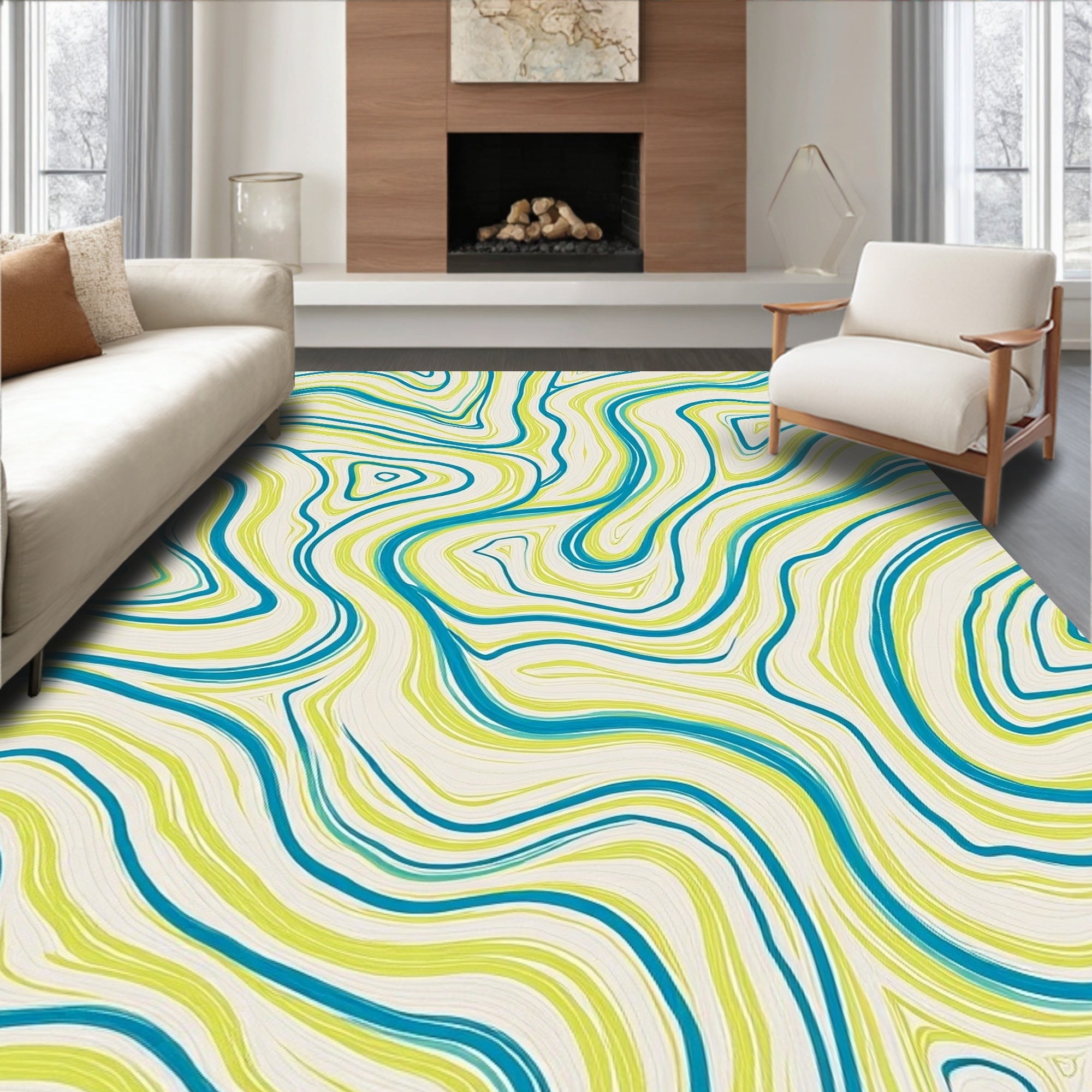Abstract Wavy Contour Lines Rug