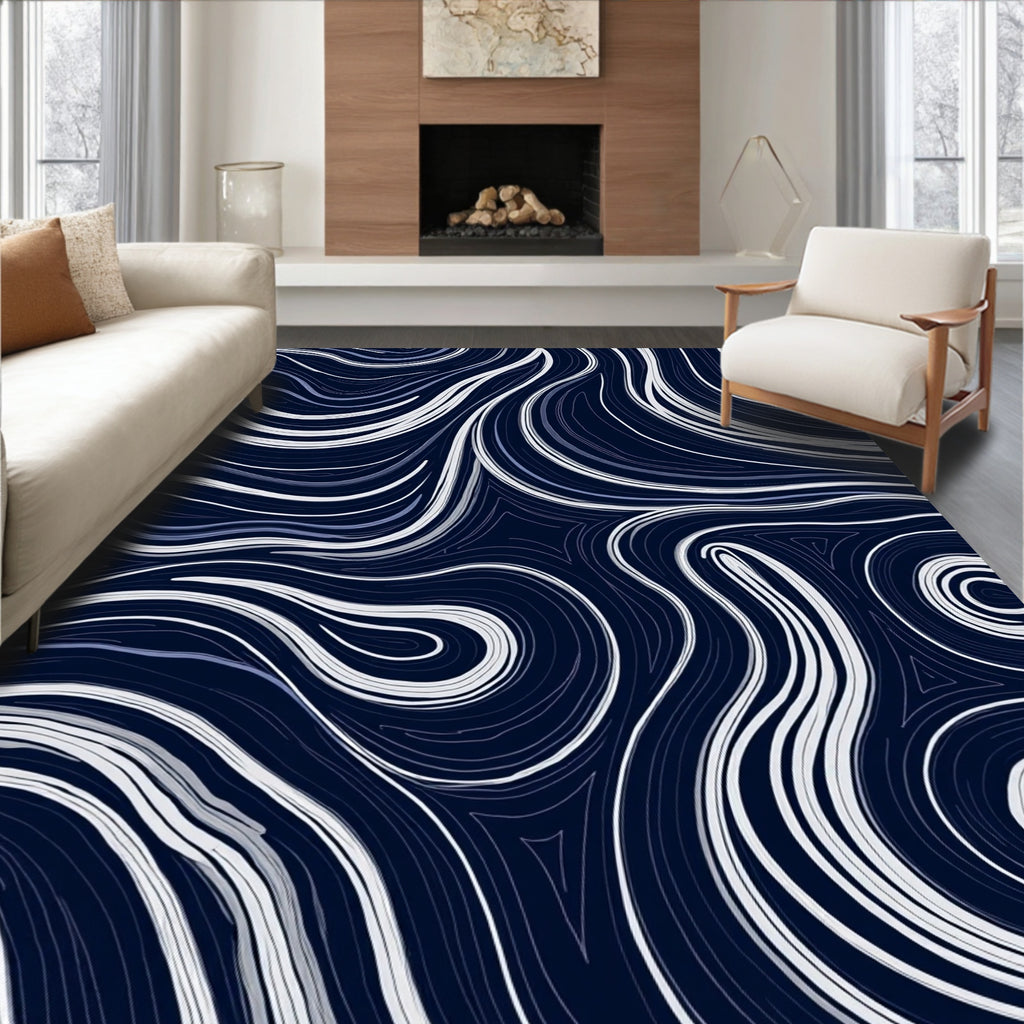 Abstract Swirls Cobalt Contrast Rug