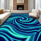 Abstract Swirl Deep Blue Green Pattern Rug
