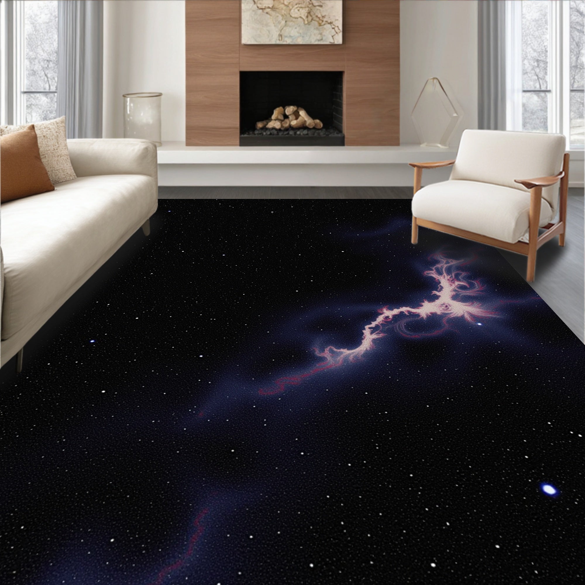 Cosmic Nebula Swirl With Stars Rug