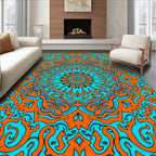 Bright Orange Cyan Mandala Pattern Rug