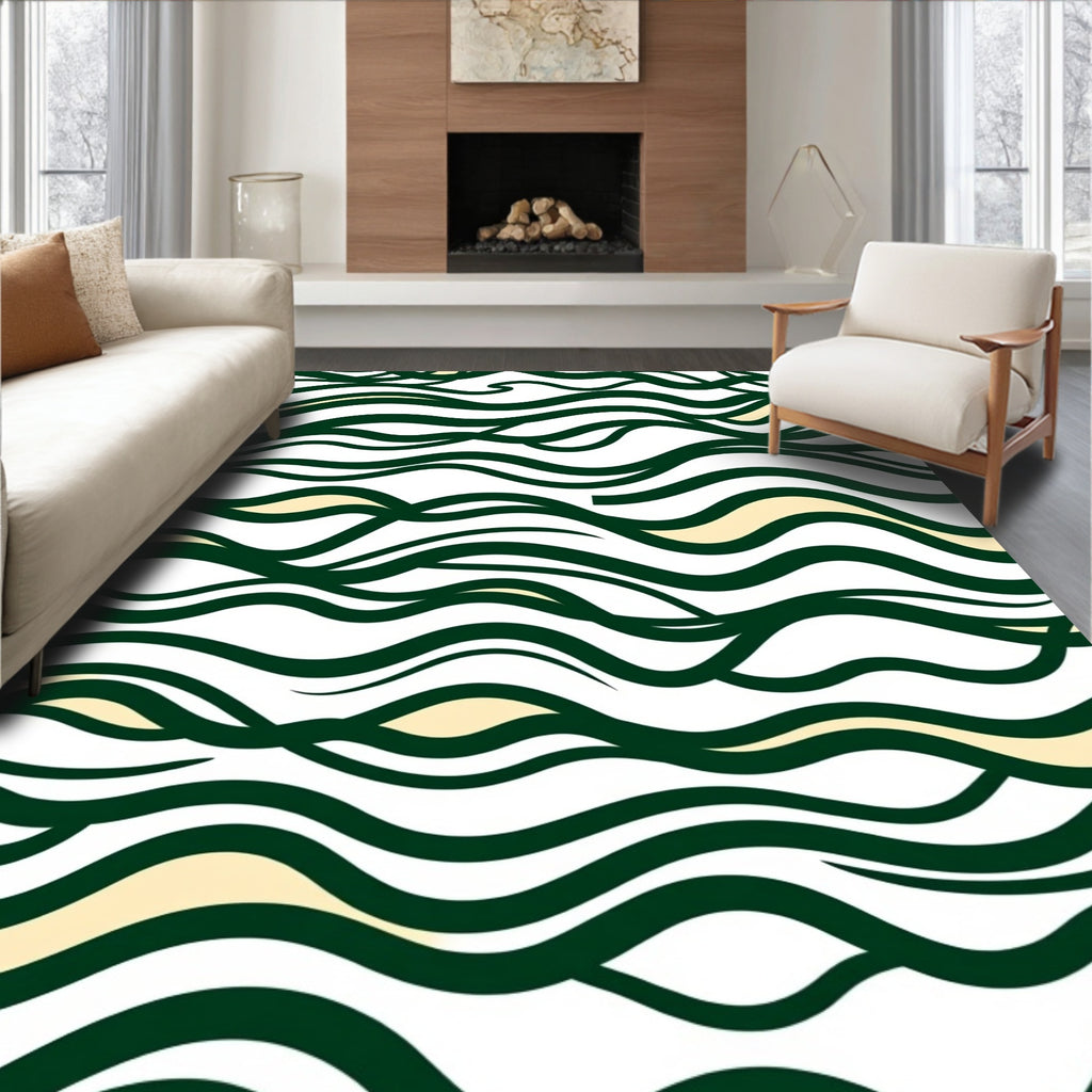 Dark Green Wavy Stripe Pattern Rug