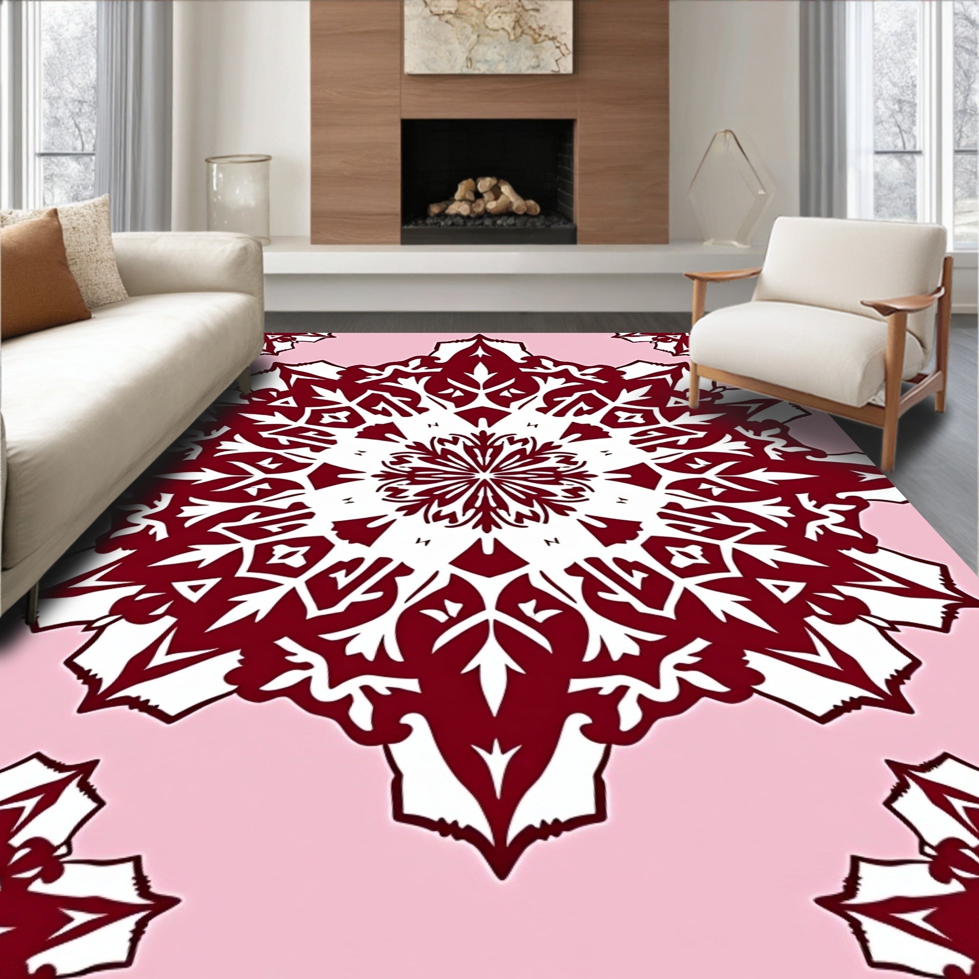 Maroon Floral Mandala Pattern Rug
