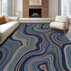 Wavy Blue Tan Marbled Pattern Rug