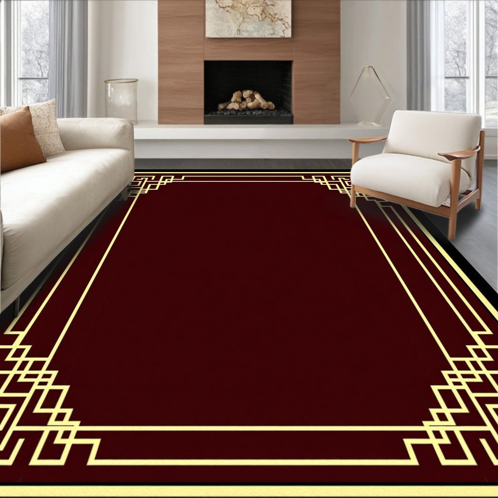 Art Deco Geometric Gold Border Rug