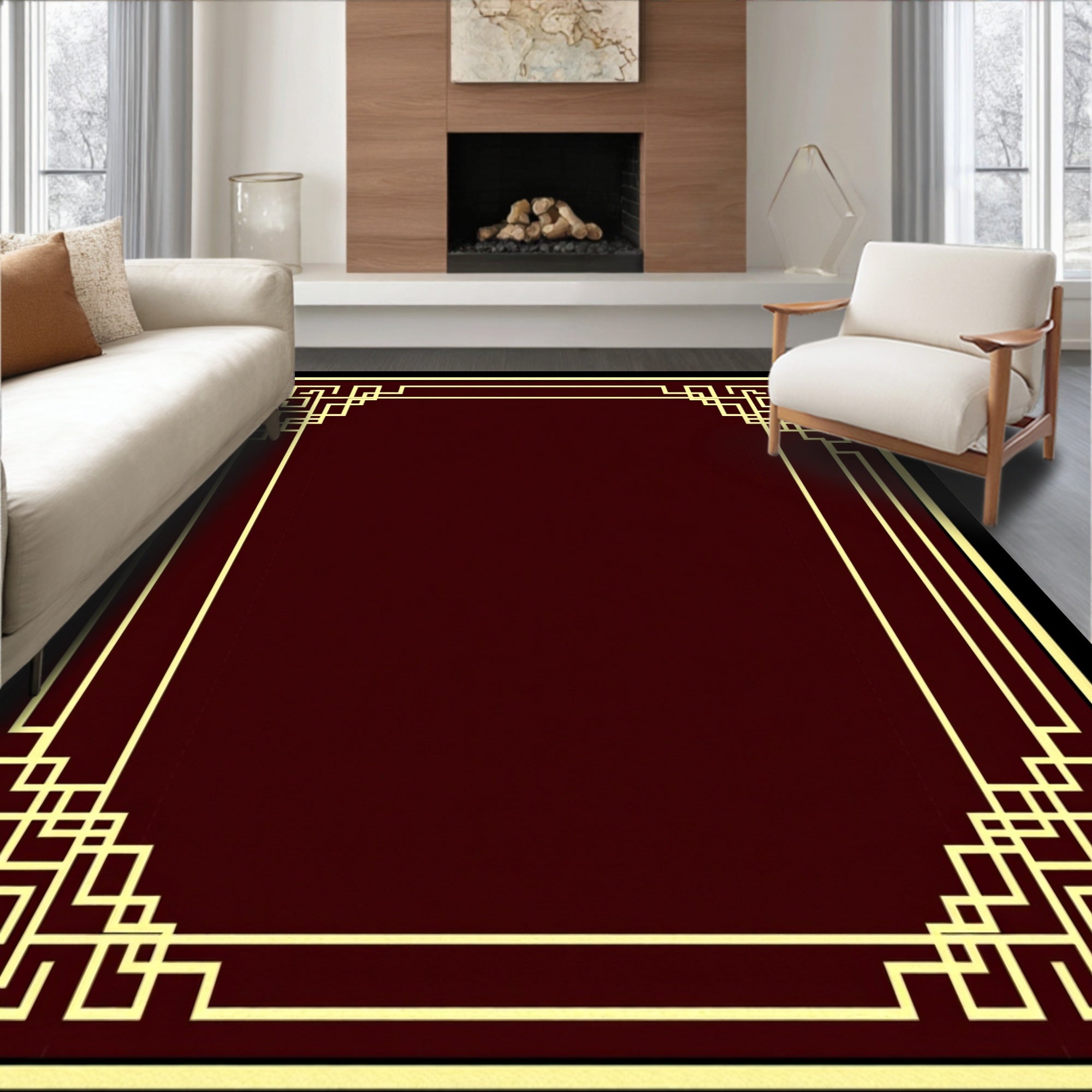 Art Deco Geometric Gold Border Rug