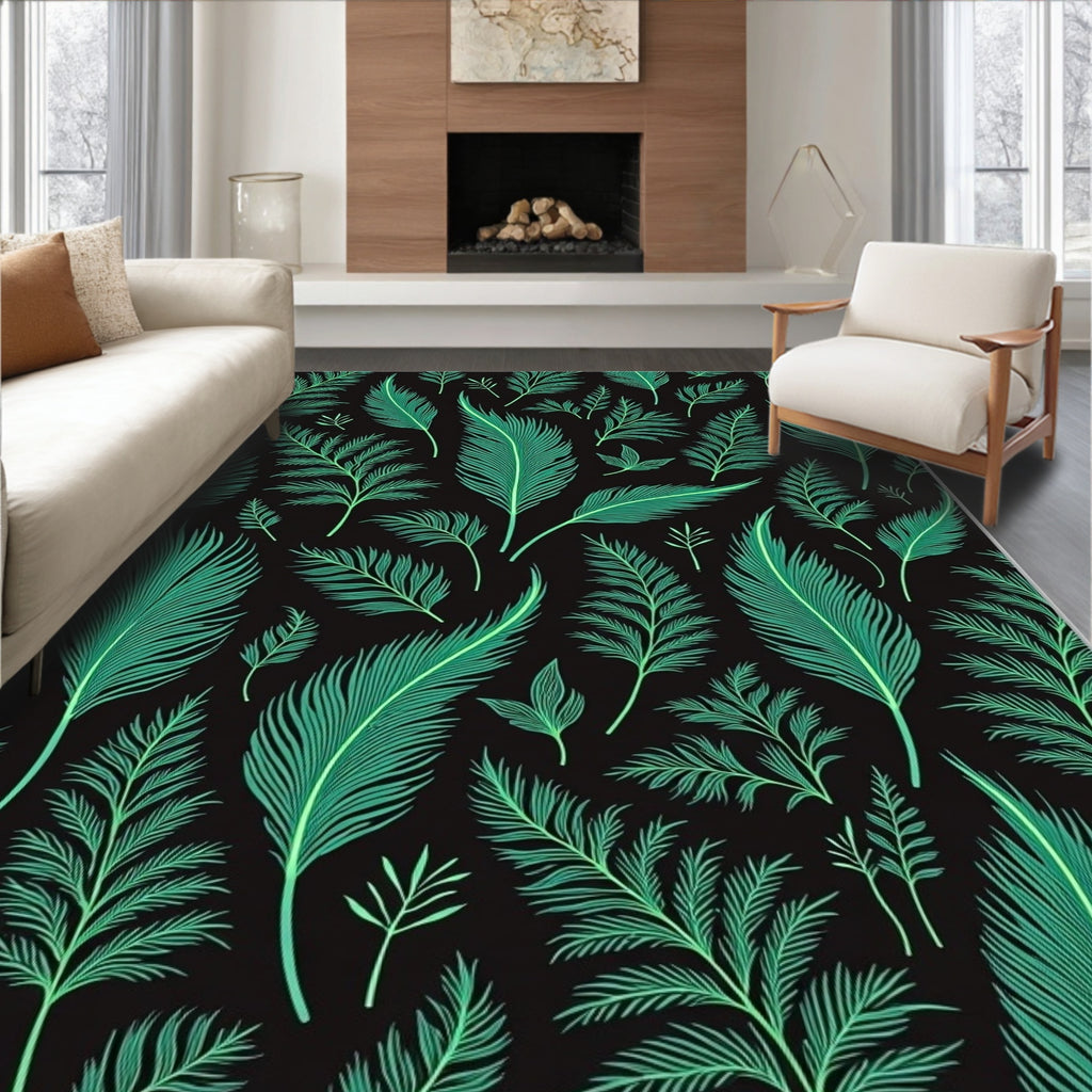 Emerald Green Feather Fern Pattern Rug